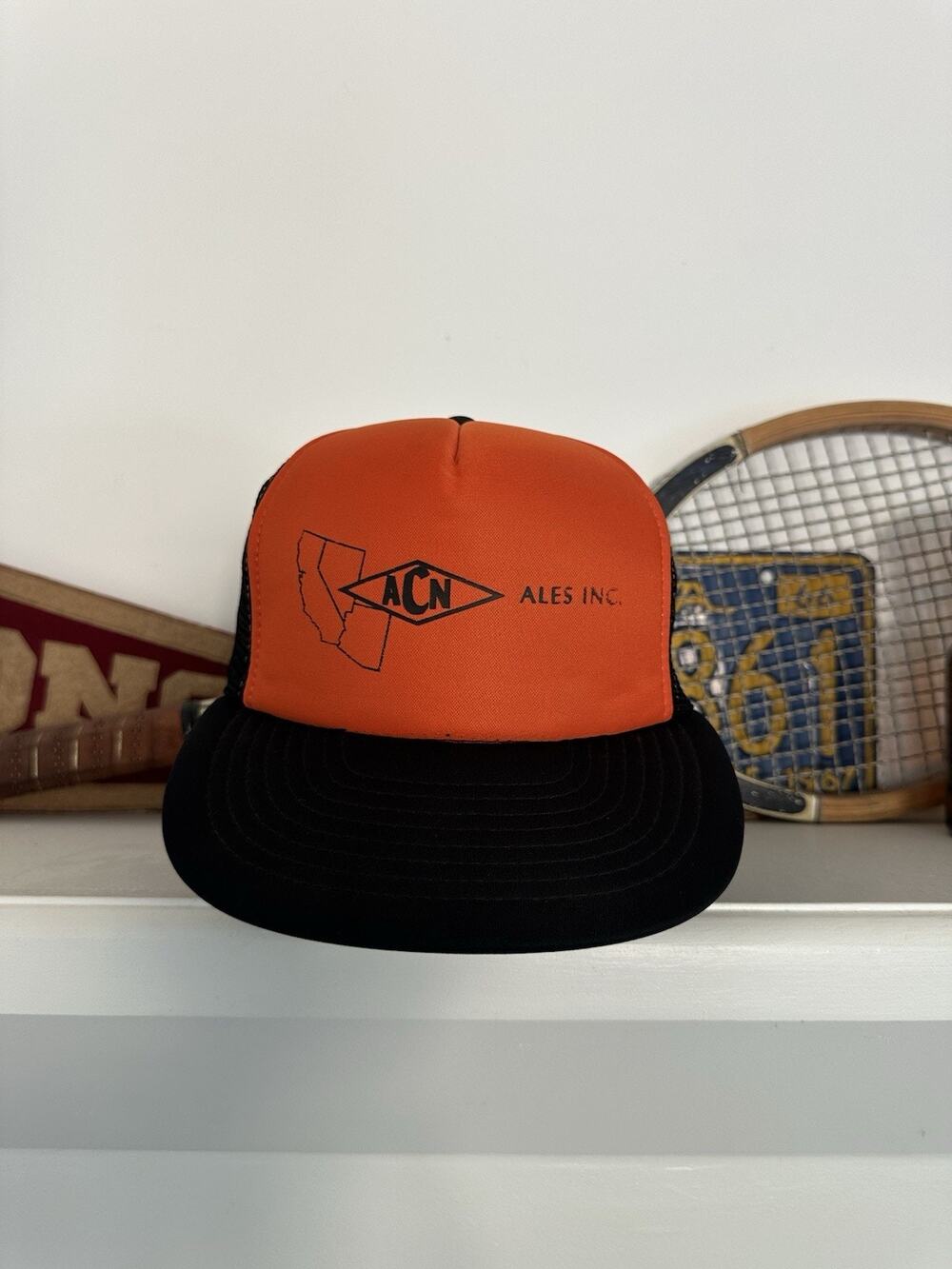 Vintage ACN Trucker Mesh Snapback Hat Black and Orange